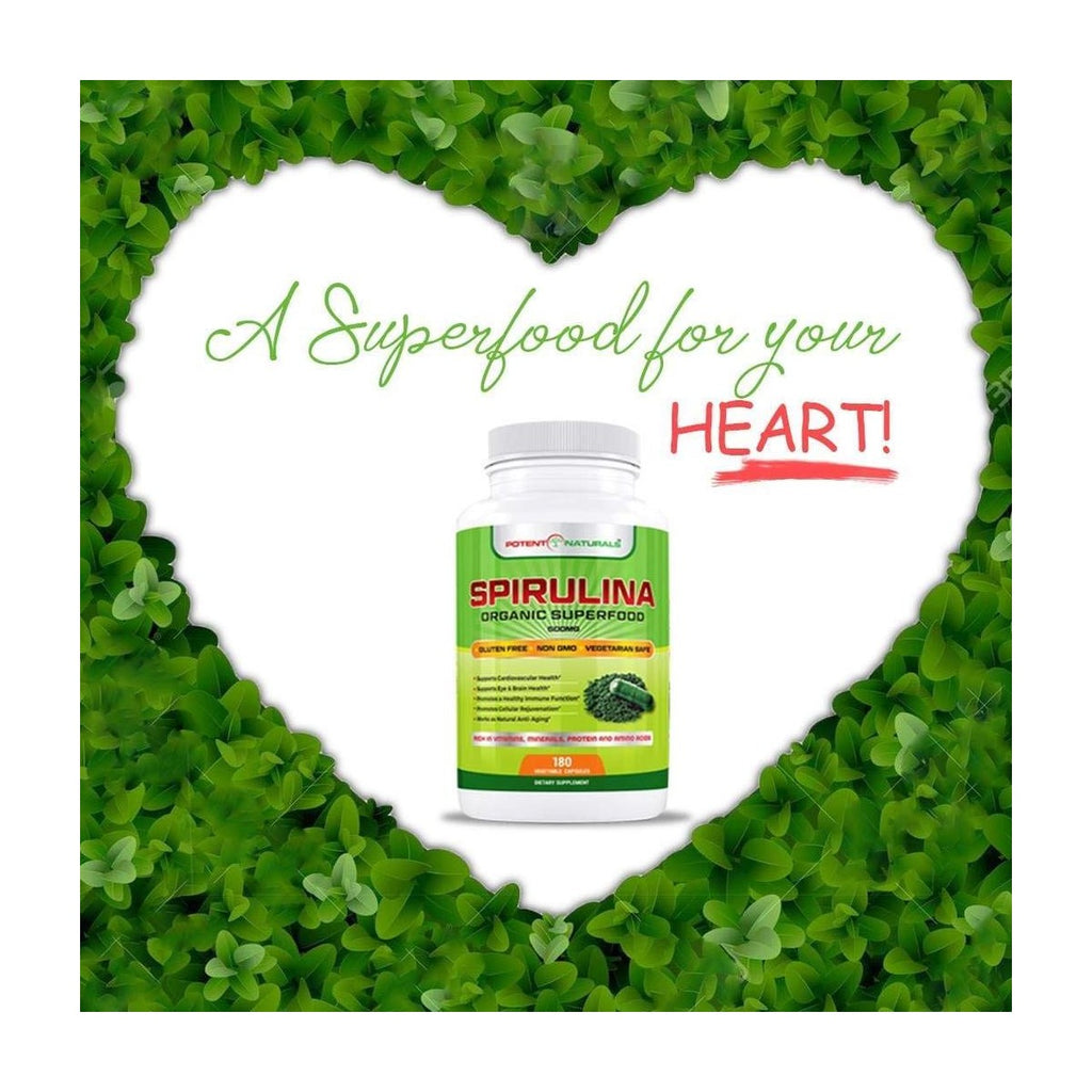 Organic SPIRULINA Superfood / 180-Veggie Capsules - Potent Naturals