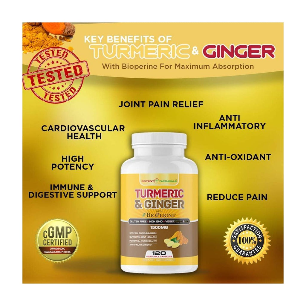 TURMERIC Curcumin & Ginger With Bioperine 1500mg - Potent Naturals